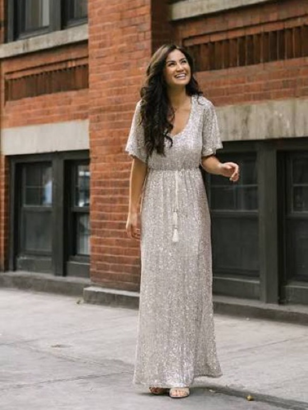 Sage Sequin Maxi Dress Silver/Gold Wedding/Bridesmaid Gown